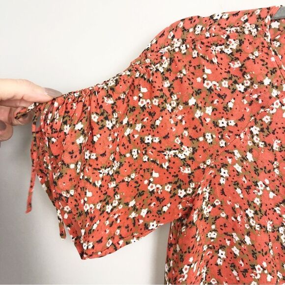 SUNDANCE | Mini Floral Ruffle Accent Orange Short Sleeve Top Women’s Size XS - Picture 6 of 9